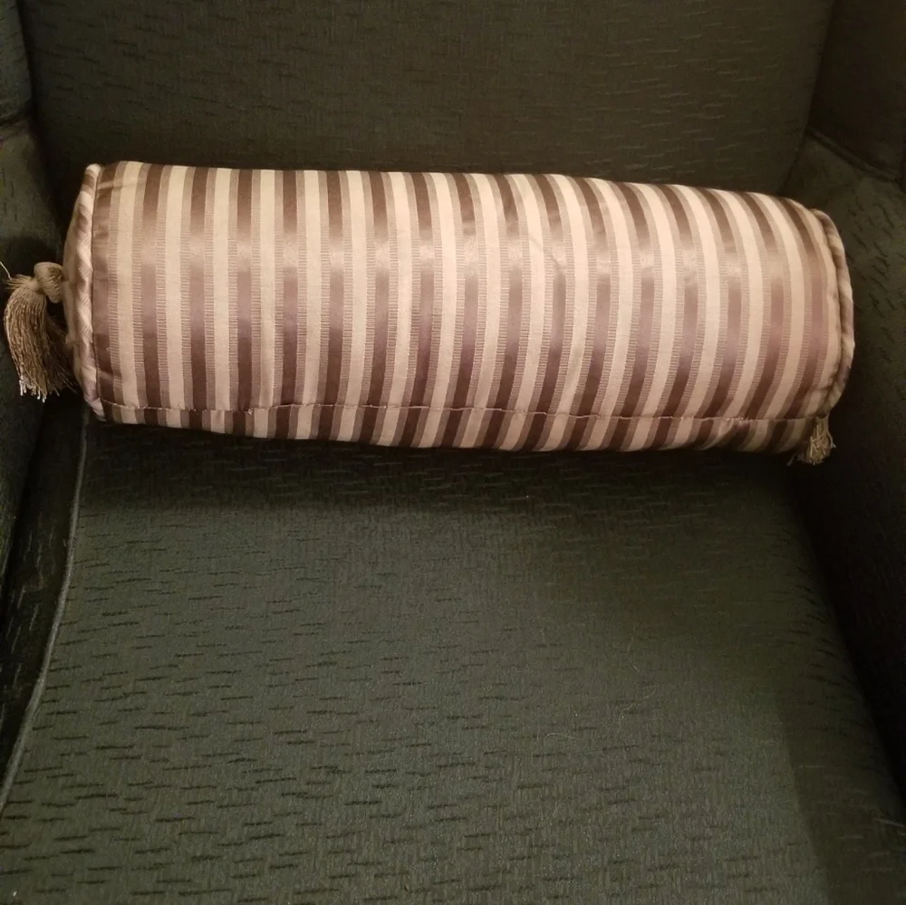 Damask Silk Brown/Cream Stripe Bolster Pillow w/Tassels